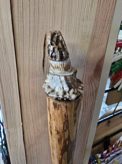 Hand carved whitetail antler cedar walking stick